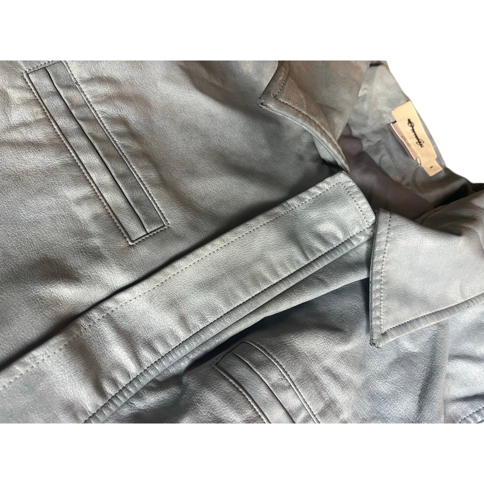 Edikted Ownley Light Blue Washed Faux Leather Bomber Jacket Size S — image 4 of 6